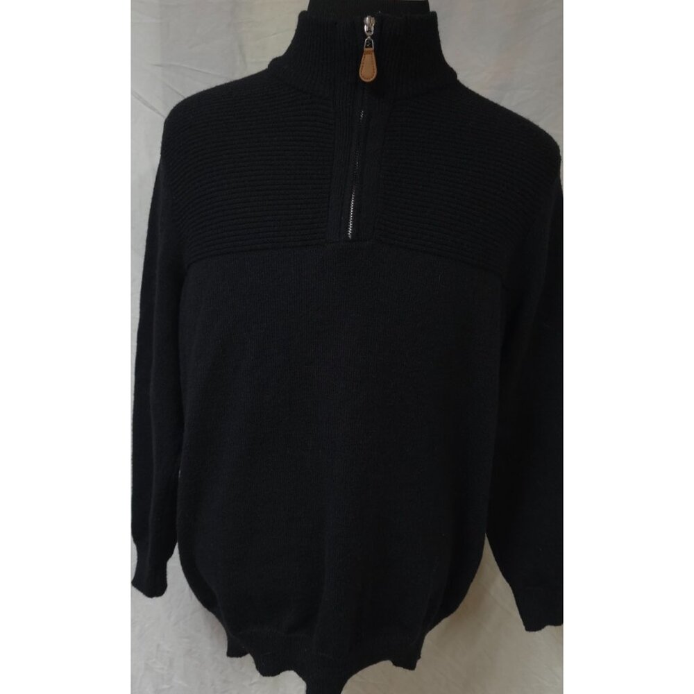 PJ PAUL JONES Mens Large Dark Blue Mock Neck Quarter Zip Pullover Sweater